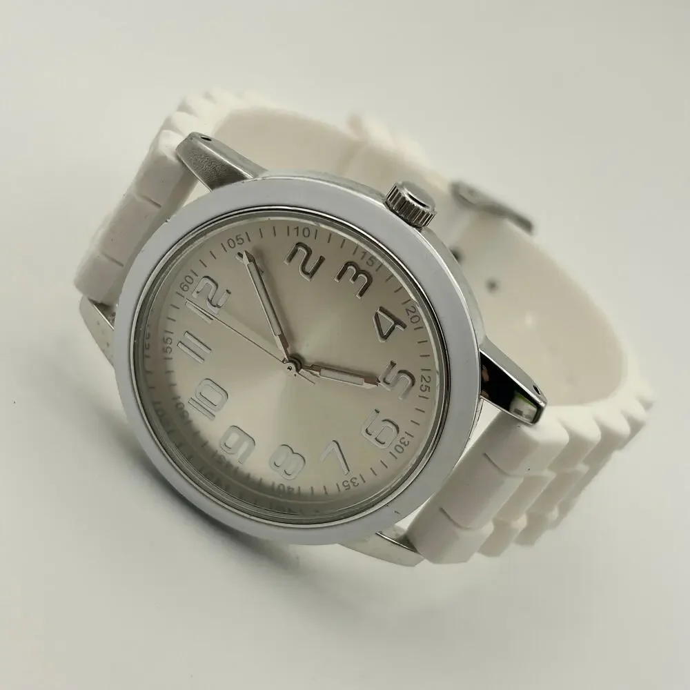 Women’s Silver-tone Stainless Steel Watch White Silicon Band, working